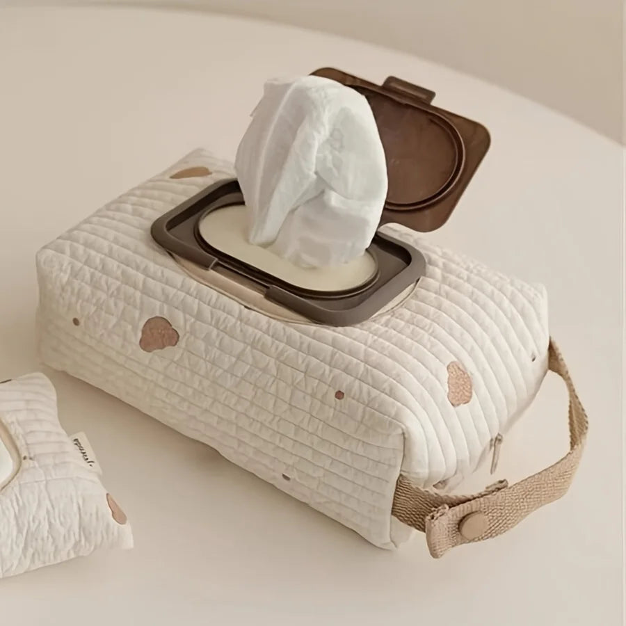 Korean Style Cute Embroidery Car Tissue Box Large Capacity Pull Paper Set Tissue Bag Stroller Tissue Hanging Bag
