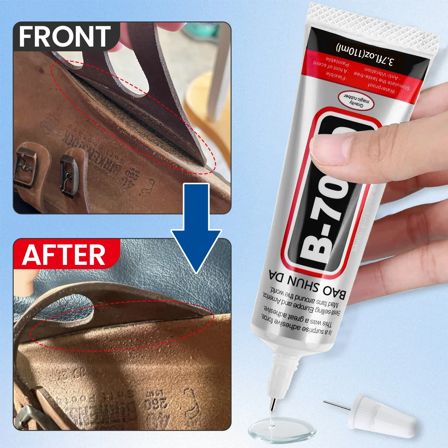 B-7000 Leather Glue,Clear Adhesive Instant Bonding Permanent Soft Strong High Performance Glue , Suitable for Sofas, Car Seats .