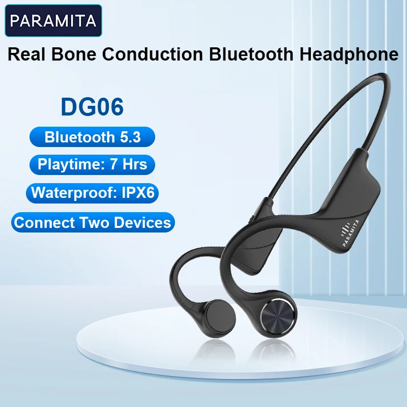 PARAMITA Real Bone Conduction Bluetooth Headphone Wireless Earphone IPX6 Waterproof Headset with Mic for Workouts Driving Sports