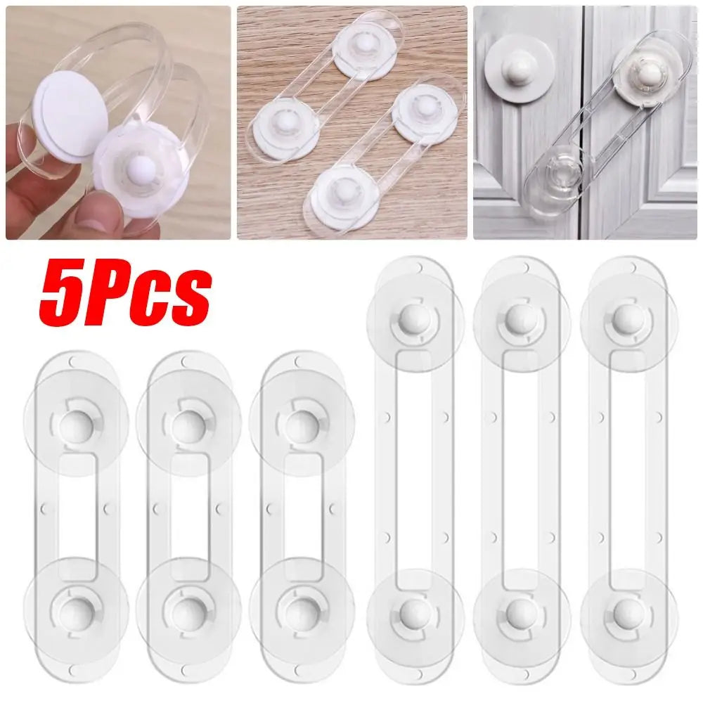 5Pcs Self Adhesive ABS Plastic Transparent Child Safety Lock Fridge Cabinet Door Anti-pinch Buckle Furniture Drawer Fixed Locks