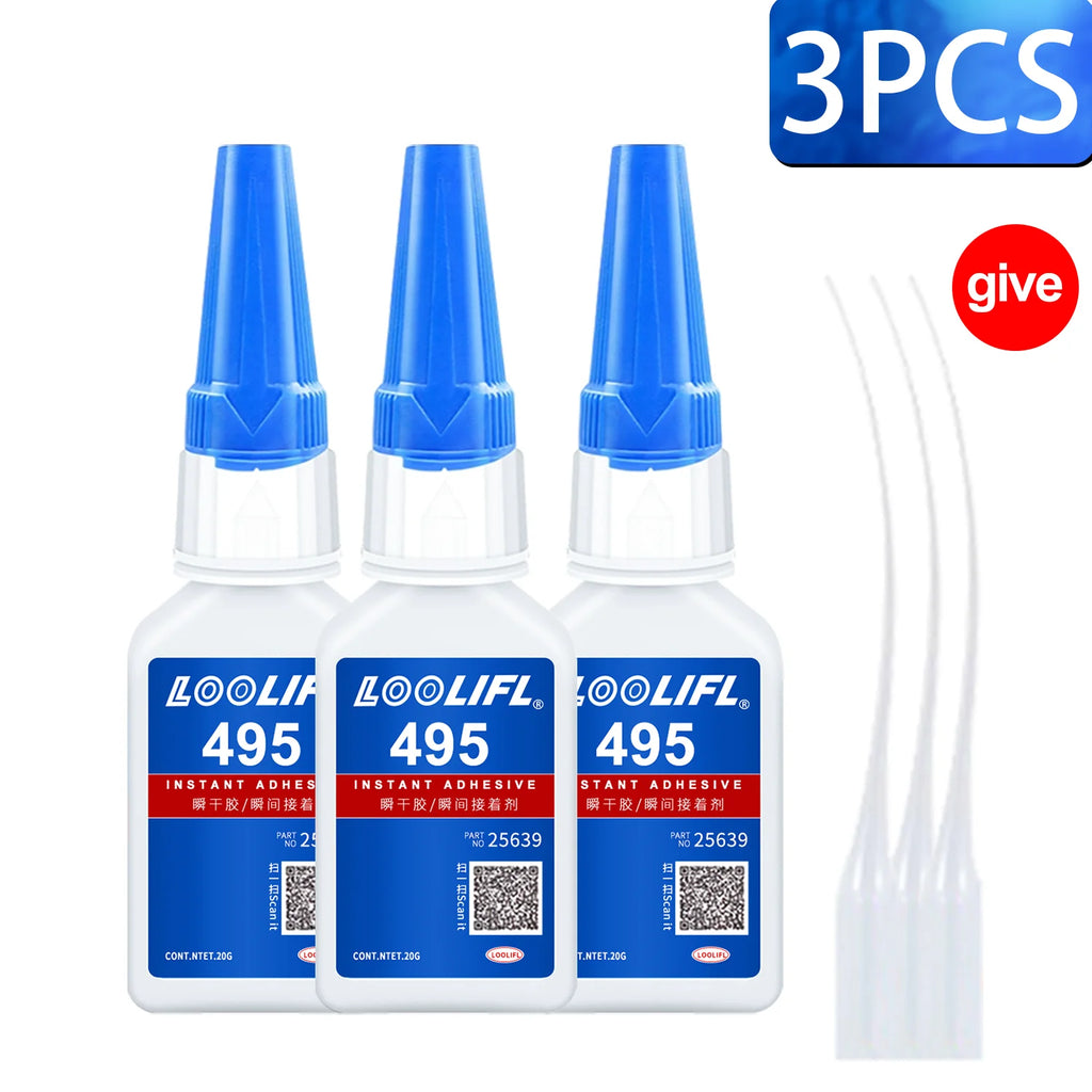 LOOLIFL 495 Super Glue Cyanoacrylate Instant Adhesive High Strength for Metal Plastic Rubber Wood Bonding DIY Fast Curing Tool