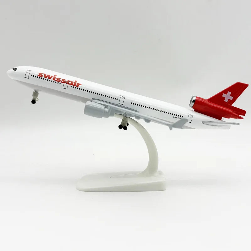 20CM Scale Plane Alloy Swiss Airlines MD-11 Airplane Model Classic Finished Static Collectible Aircraft Ornament Gift Display