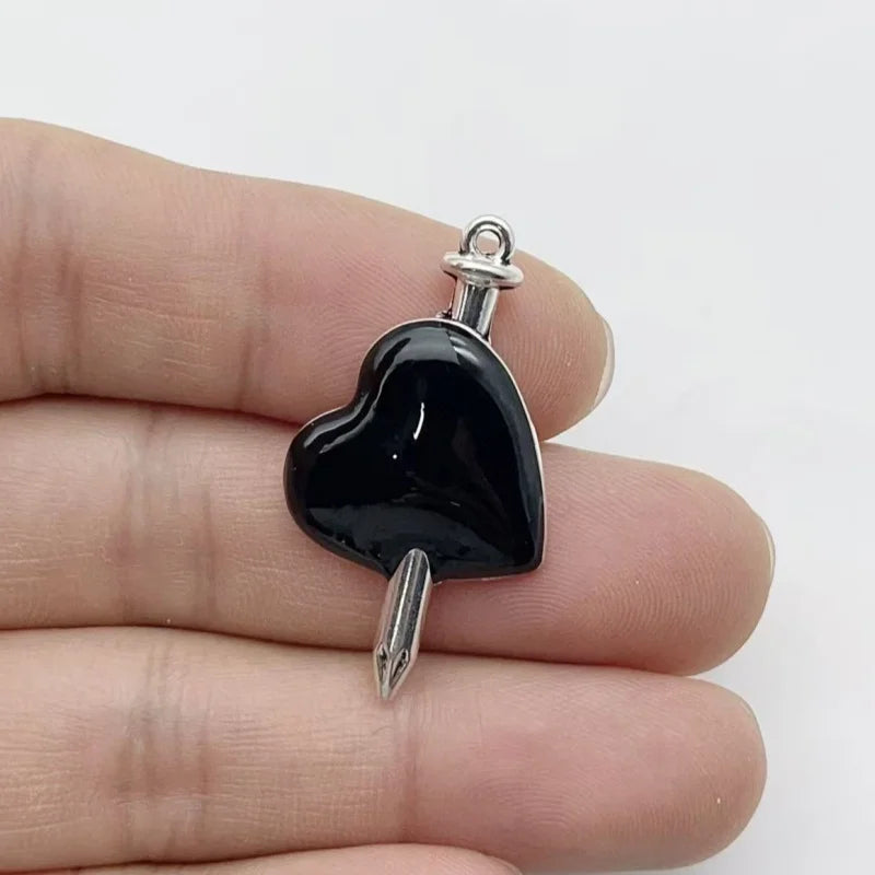 10Pcs Gothic Black Enamel Alloy Charms Mixed Vintage Heart Cross Skull Coffin Metal Pendants For DIY Earrings Bracelet Keychain