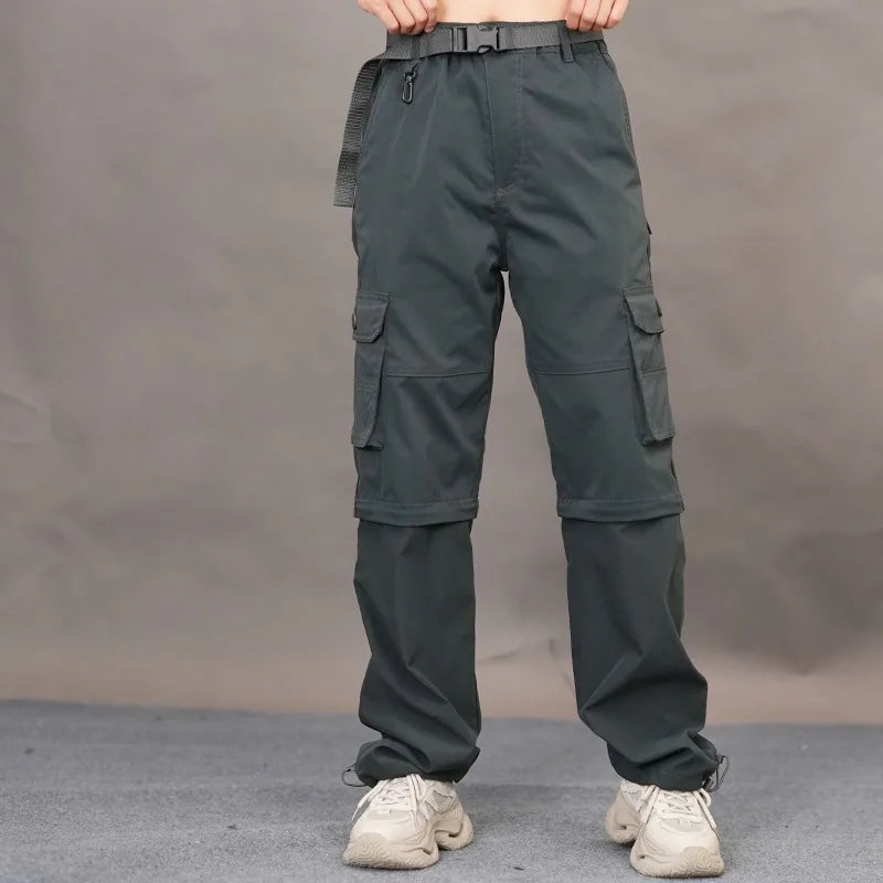 Women's Convertible Quick Dry Outdoor Pants, Summer Thin Cargo Pants, Loose Wide Leg Hiking Trekking Trousers, Streetwear