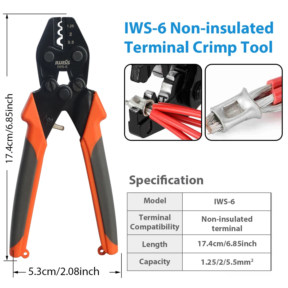IWS-6/8/16/38 crimper plier Ratchet Crimping Tool  for Non-Insulated Terminals 1.25-38MM² Polished Jaw Pressure regulating de