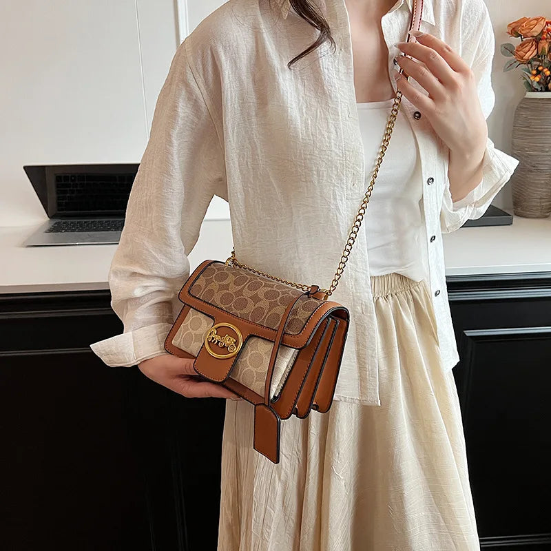 Luxury Retro Women's Messenger Shoulder Bag Trendy Minimalist Square Handbag with Chain High-End Crossbody Portable Box Design