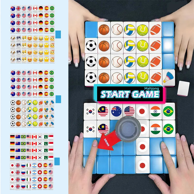 Kid Mini TikTok 64+1 Block Seaside Escape Mahjong Game with Pattern Flag Vs Ball Relax Time 1 2 3 4 Players Puzzle Game Toy Gift