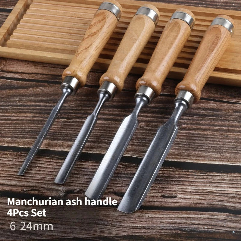 4pcs  DIY Woodworking Chisel 6mm 12mm 18mm 24mm Half-round Wood Chisel Chrome Vanadium Steel Carpenter Wood Carving Chisel Gouge