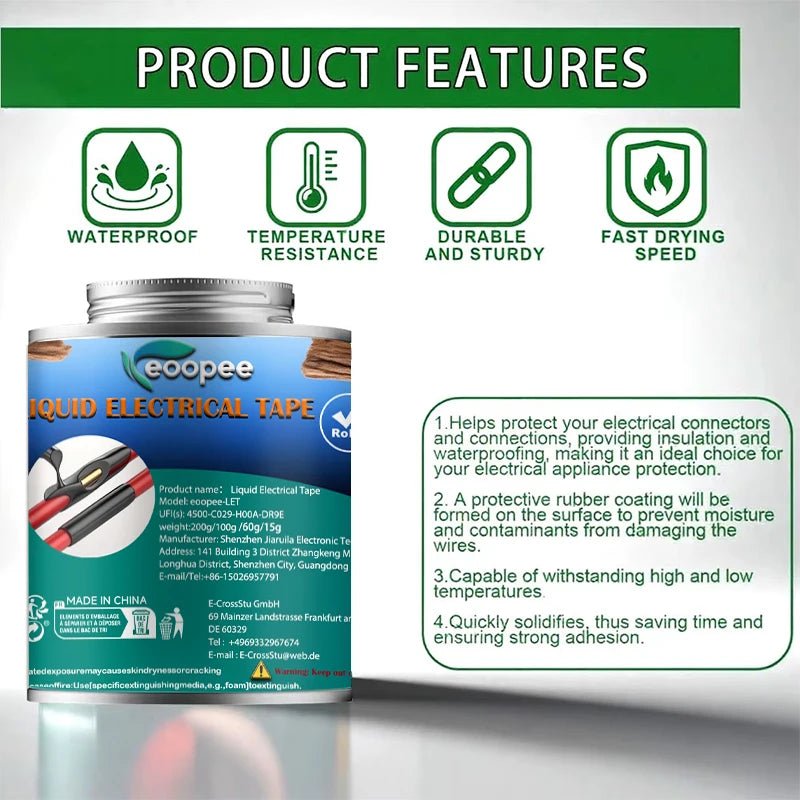 Liquid Waterproof Electrical Tape Epoxy Resin Black Glue Quick Drying Sealant For Wires And Cables Home Use Fix Line Glue
