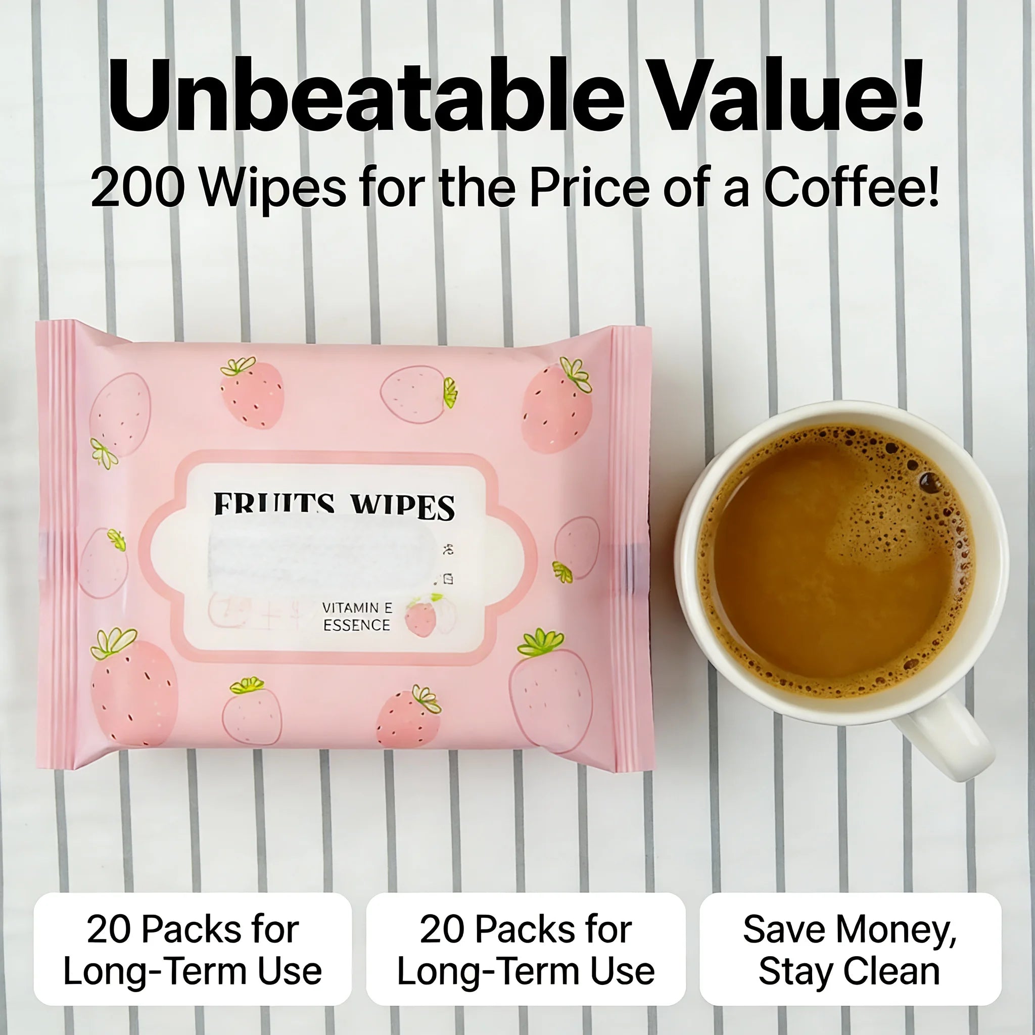 Super Value Baby Wipes 20 Packs X 10 Sheets (200 Counts) EDI Pure Water Gentle Cleaning for Home Travel Outdoor School Daily Use