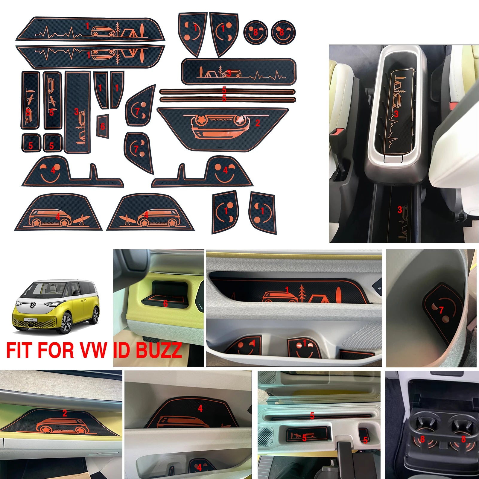 Non-Slip Car Cup Coaster Slot Pad for Volkswagen VW ID. Buzz ID Buzz Car Accessories Anti-Slip Mat Pocket Mat Cup Holder Pad