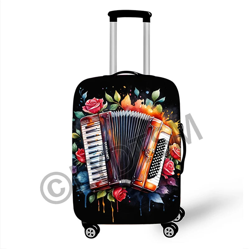 Musical Notes Luggage Cover Rock Guitar Piano Drum Graphic Suitcase Covers Elastic Trolley Case Protective Cover for Travel