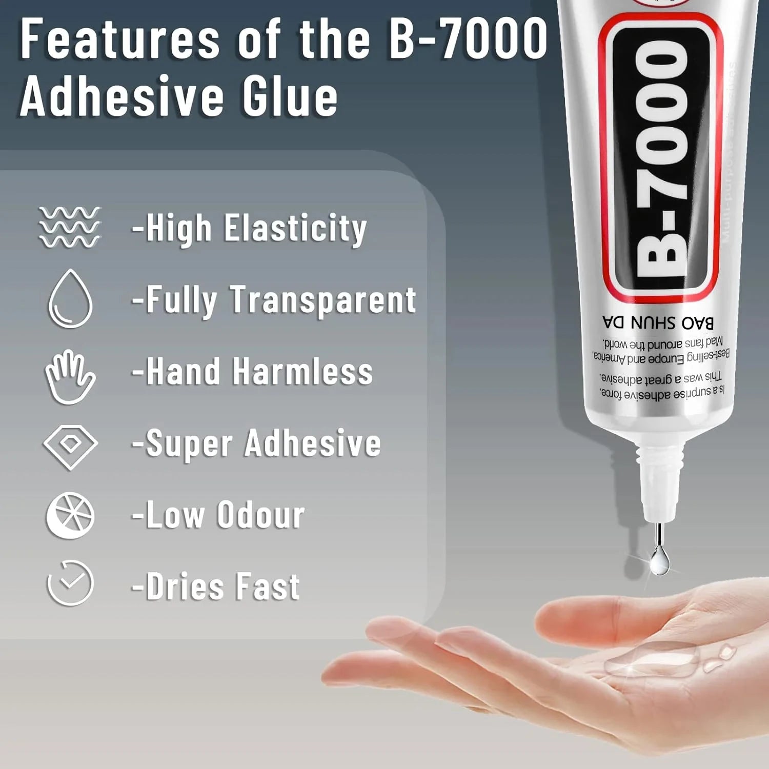 B7000 Multi-Purpose Industrial-Grade Clear Soft Adhesive for Rhinestone Jewelry, Phone Cases, and Glass Screens; Waterproof Adhesive (15g/25g/50g/110g)