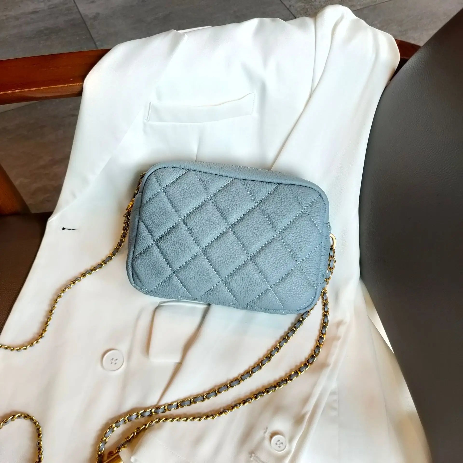 Genuine Grade Leather Women's Fashion Chain Bag Luxury Designer Brand Cowhide Ladies Shoulder Cross Bag Female Samll Square Bag