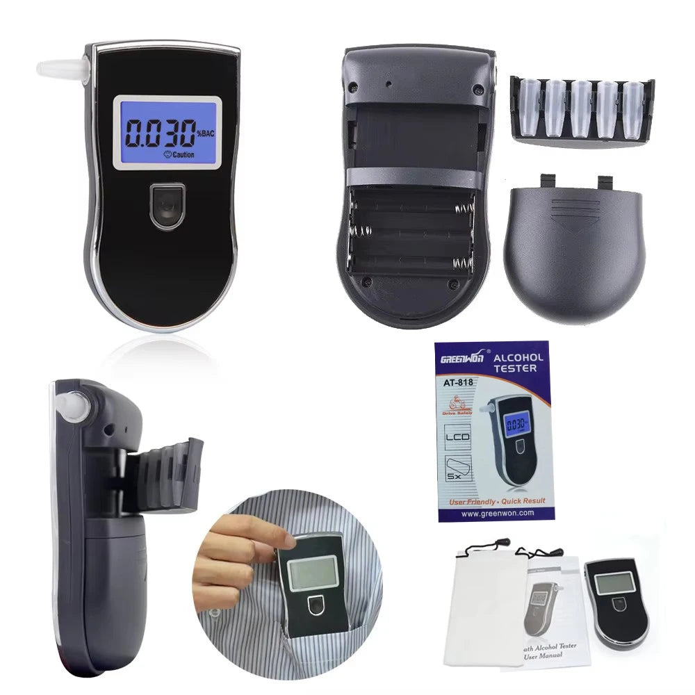 GREENWON Portable Digital LCD Breath Alcohol Tester Breathalyzer Analyzer Detector AT-818