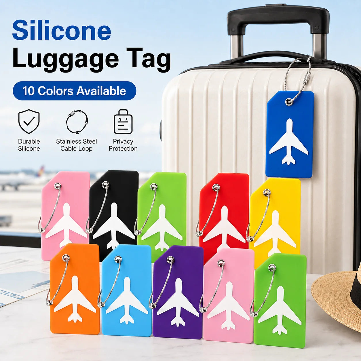 2/5PCS Silicone Travel Luggage Tag Airplane Design Suitcase Bag Identifier Bright Color with Steel Wire Loop Name Card Daily Use