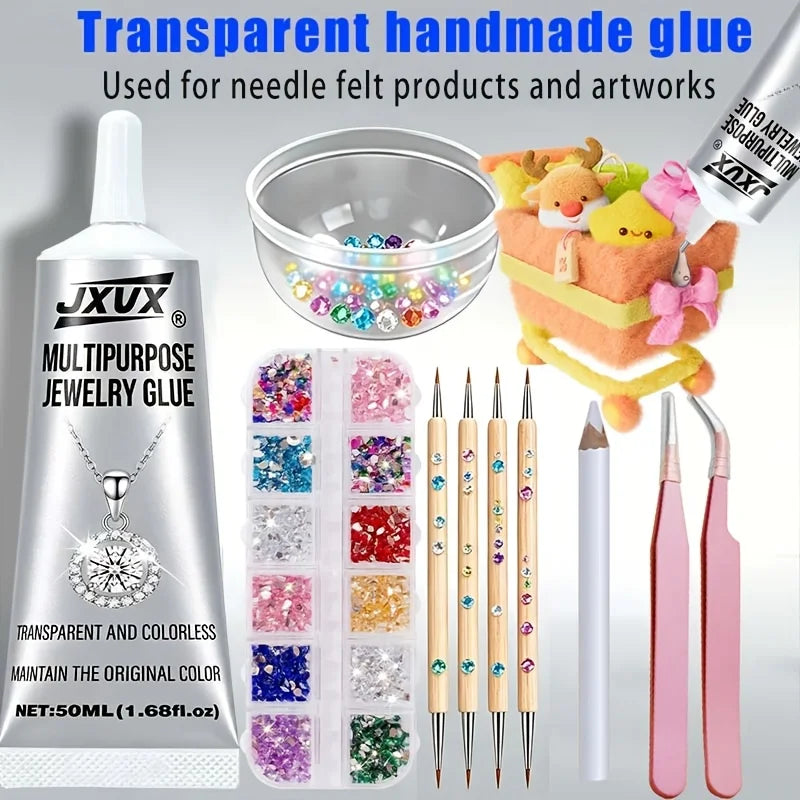 B7000 Jewelry Glue Clear for Rhinestone 50g/1.68 Craft Adhesive Glue with Precision Tip Multi Function Fabric Glue for Stone Charms Nail Art Jewelry