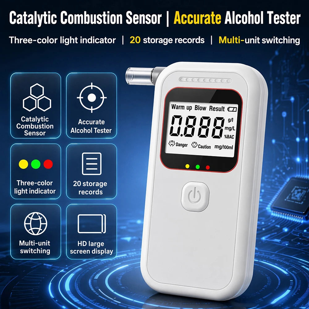 Alcohol Breathalyzer Tester LCD Display Voice Announcements Digital Alcohol Concentration Tester Home Drunk Driving Analyzer