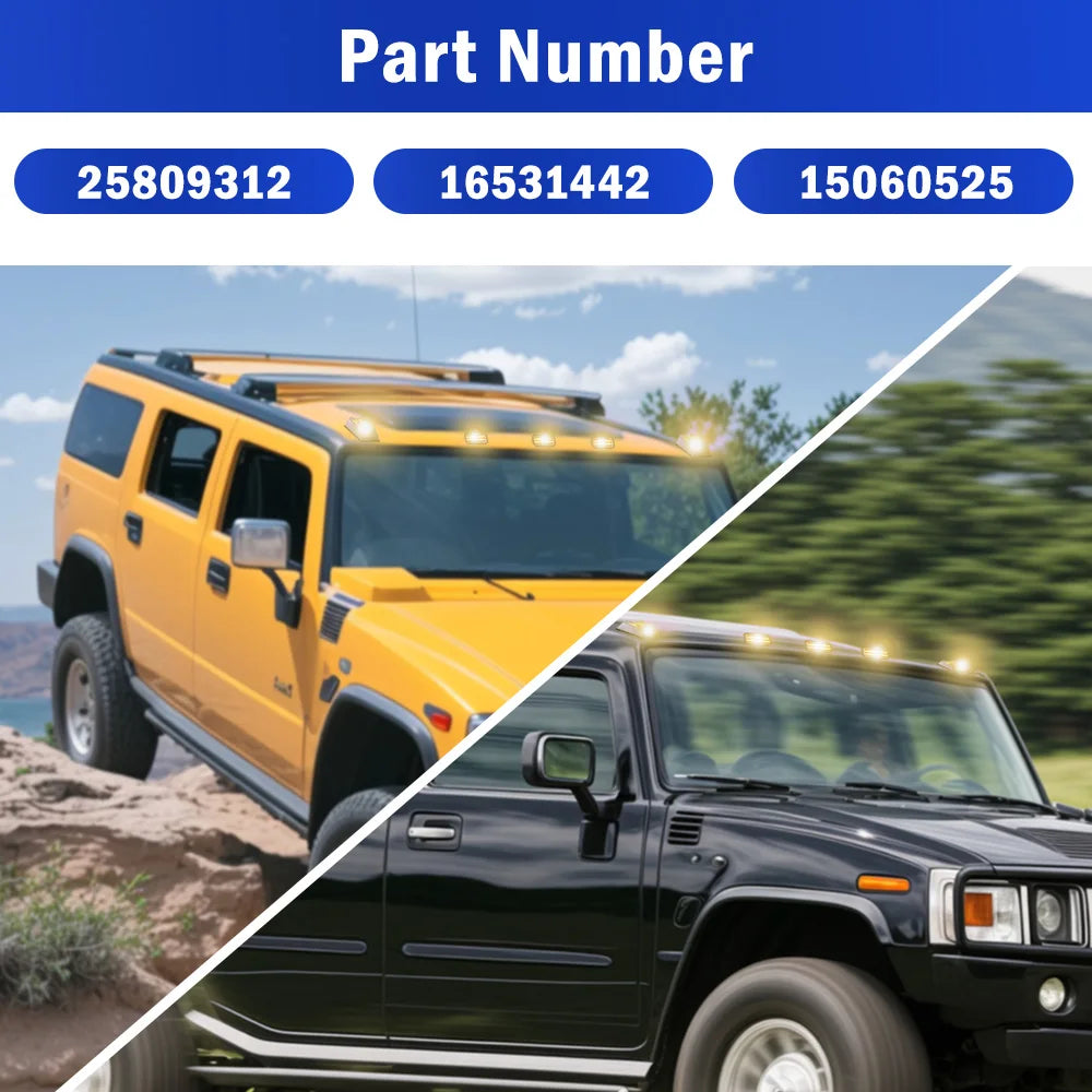 LED Roof Marker Lights Transparent /Smoke Cover Fit for Hummer H2 2003-2009 25809312, 16531442, 15060525