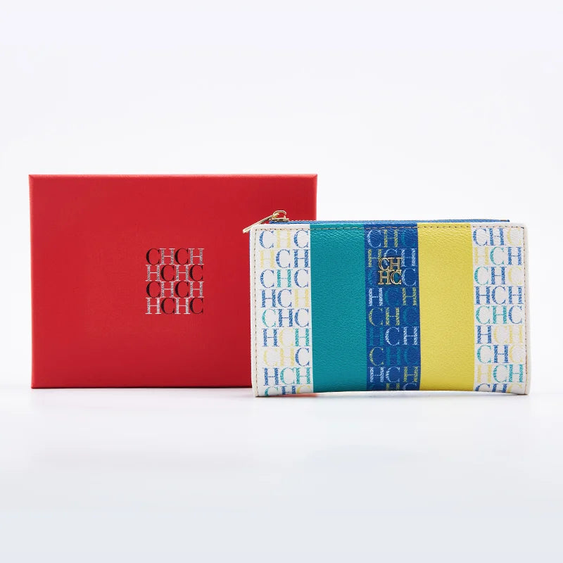 CH Wallet Monogram Print Long Zipper Purse With Box Card Holder Fashion Clutch For Women Daily Use Travel Shopping Casual
