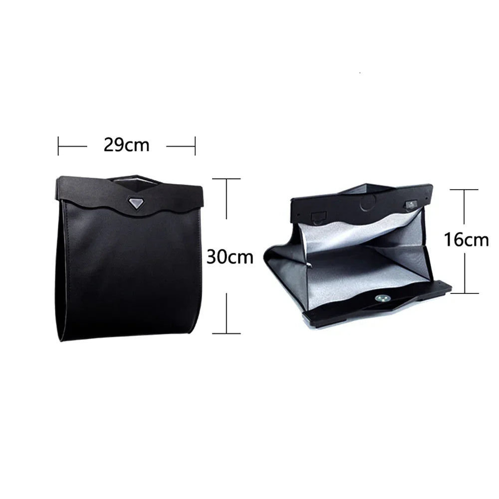 LED Car Garbage Bag Waterproof Magnetic Adsorption Trash Can Back Seat Hanging Leather Storage Pocket Leak-proof