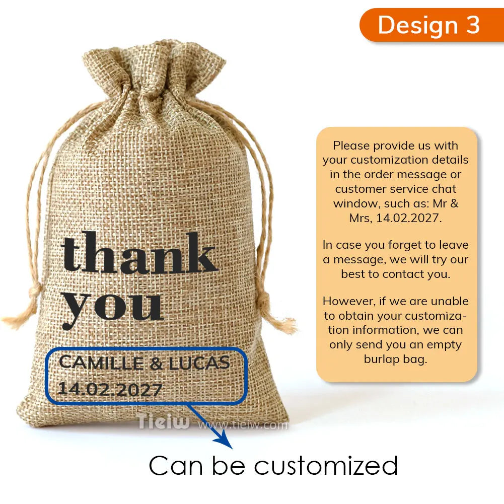 Custom Burlap Favor Bags With Drawstring For Wedding And Party Favors Personalized Natural Linen Sack For Candy Coffee DIY Craft
