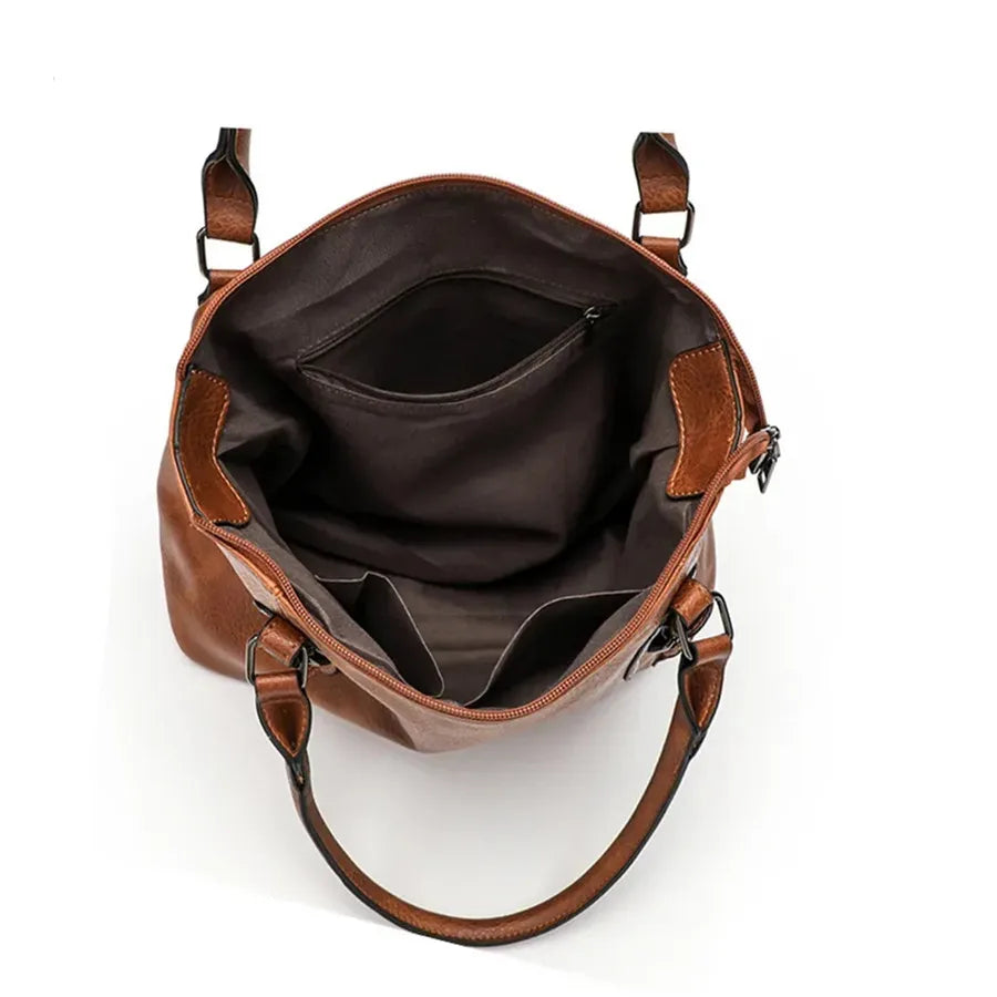 Retro Designer Soft PU Leather Women's Handbag Large Capacity Tote Bag with Multi-pocket Casual Shoulder Crossbody Bag for Ladie