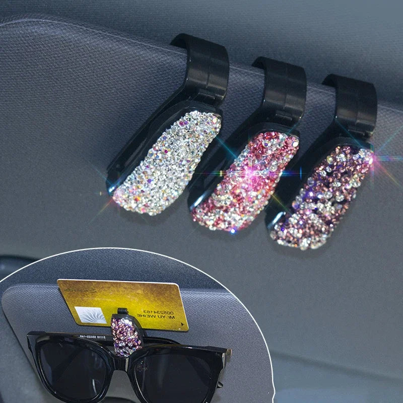 Diamond Glasses Holders Car Sun Visor Sunglasses Eyeglasses Mount With Ticket Card Clip Car Interior Accessories Glasses Holder