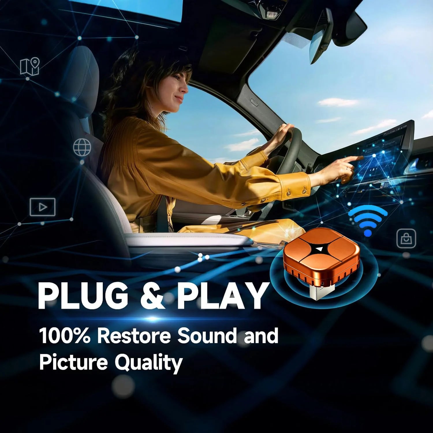4 in 1 Wireless CarPlay Adapter  – iOS CarPlay & Android Auto & AirPlay & MirrorLink,Compatible with 800+ Cars,USB C