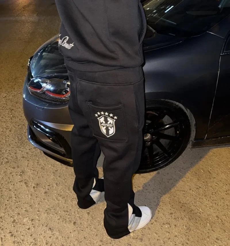 Y2K gray embroidered letters retro pullover hoodie casual American loose wide-leg pants hip-hop fashion high street sports suit