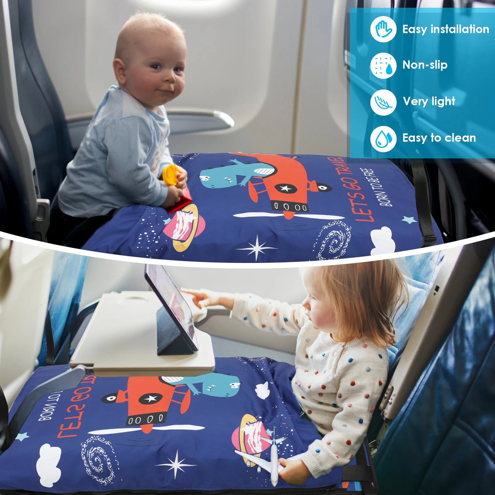 Toddler Travel Airplane Bed with Quilt Portable Children Pedals Beds Breathable Aircraft Hammock Seat Extender Extra Leg Room