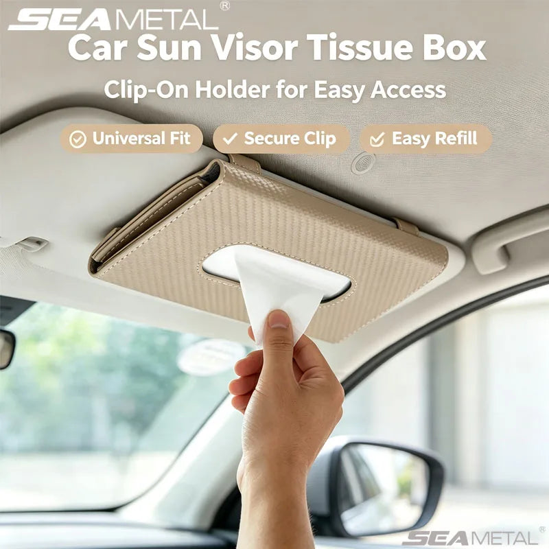 SEAMETAL Car Sun Visor Tissue Box Carbon Fiber Tissue Storage Case Universal Auto Interior Clip-on Style Paper Towel Storage Bag