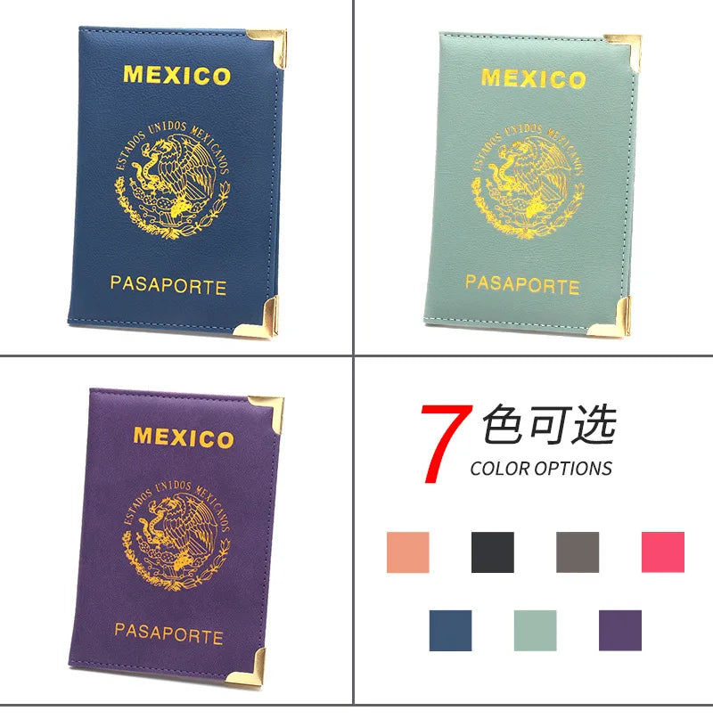 Mexican Passport Holder Golden Metal Copper Corners Passport Organizer Leather Slim Passport Case Plane Ticket Holder ID Holder
