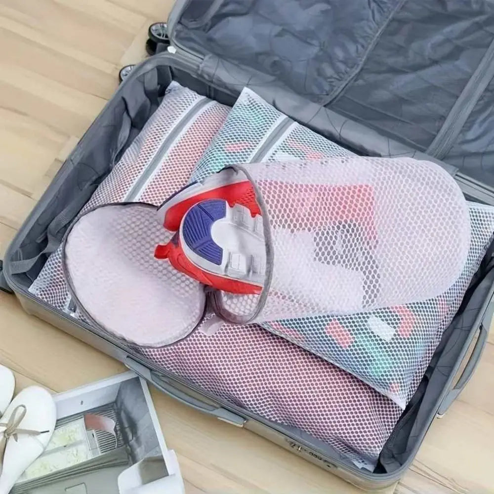 2PCS Honeycomb Mesh Shoe Washing Bags Anti-Deformation Polyester Washing Machine Shoe Bag with Zipper Shoe Cleaning Bag