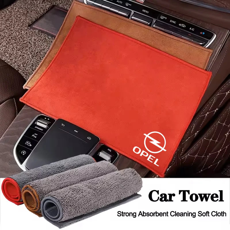 Suede Fleece Microfiber Towel Car Logo Cleaning Rag Cloth For Opel Corsa D Astra Insignia Vauxhall Vectra H G J Antara C Zafira