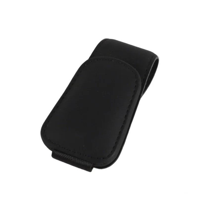 Universal leather car sunshade frame elastic clamp design for vehicle sunglasses storage