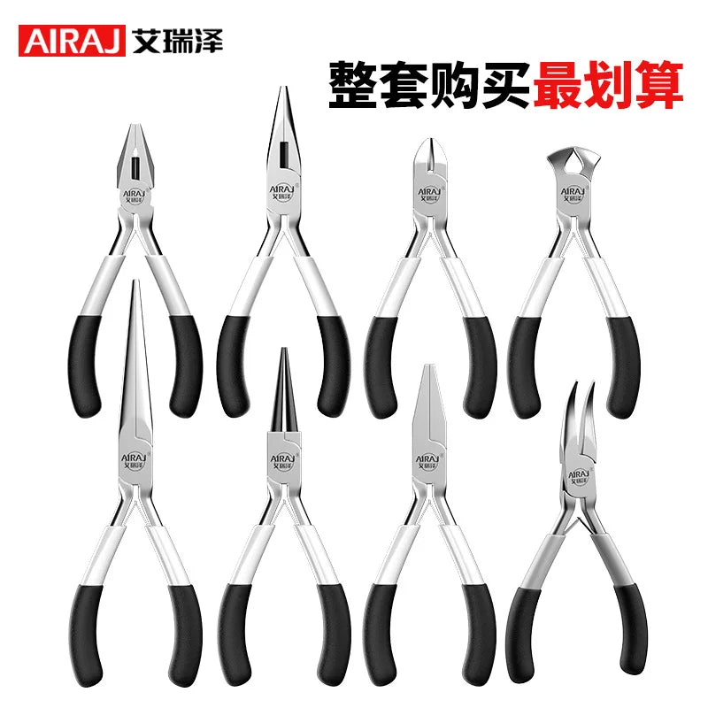 Mini Pointed Flat Mouth Extended Needle Nose Pliers Set with Oblique Tip for Wire Binding and Jewelry Making Tools