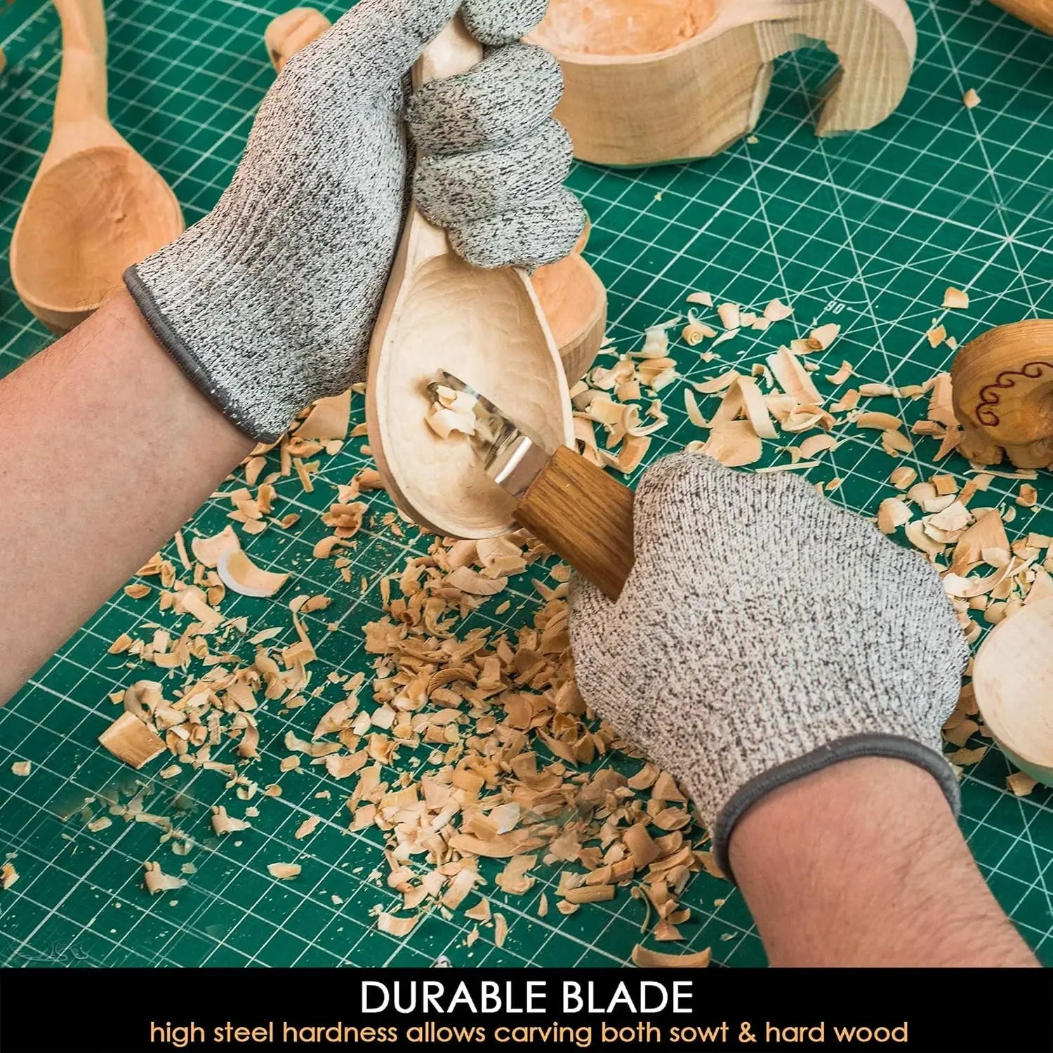 Wood Carving Tools Set Whittling Knives Hook Knives, Ergonomic Wood Spoon Carving Kit, Durable Curved Design
