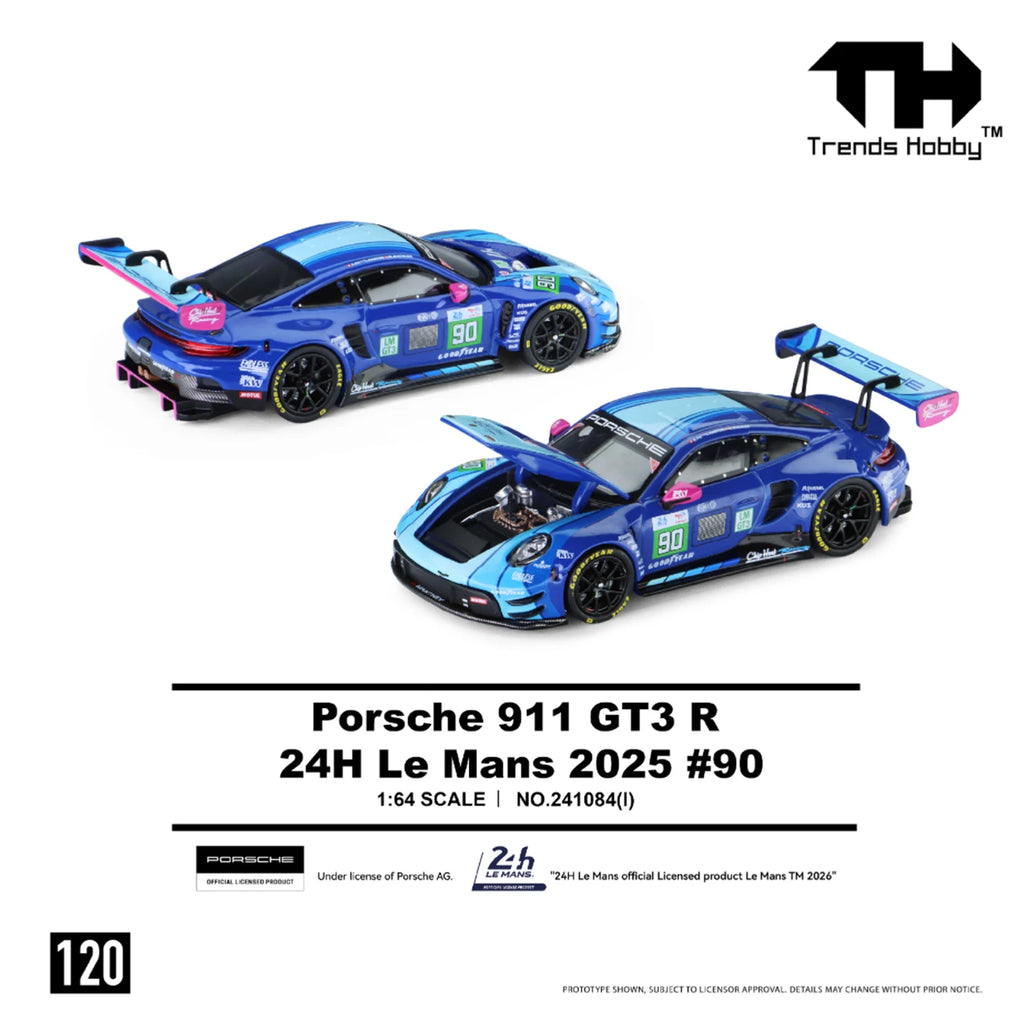 TH-Trends Hobby 1/64 Porsche 911 GT3 R 24H Le Mans 2025 #90 Car Alloy Motor Vehicle Diecast Metal Model Kids Toys Boys