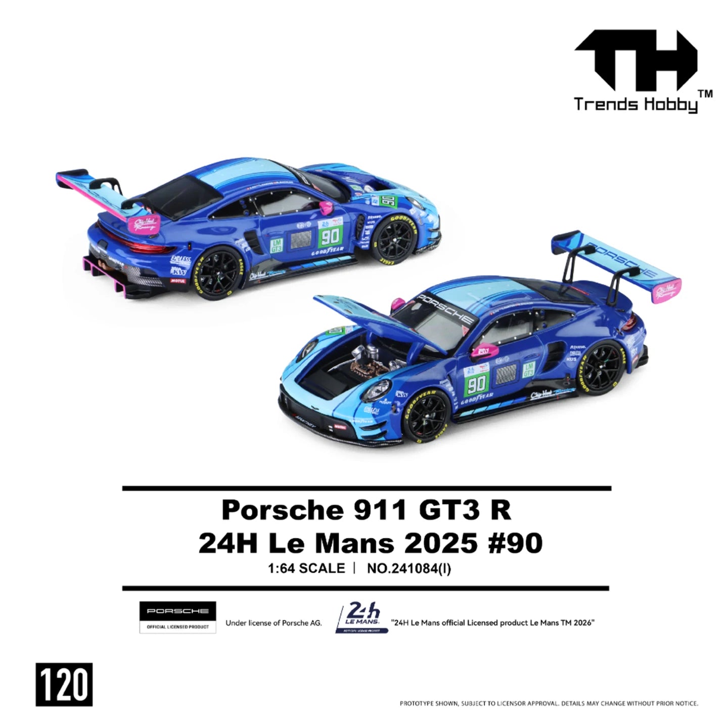 TH-Trends Hobby 1/64 Porsche 911 GT3 R 24H Le Mans 2025 #90 Car Alloy Motor Vehicle Diecast Metal Model Kids Toys Boys