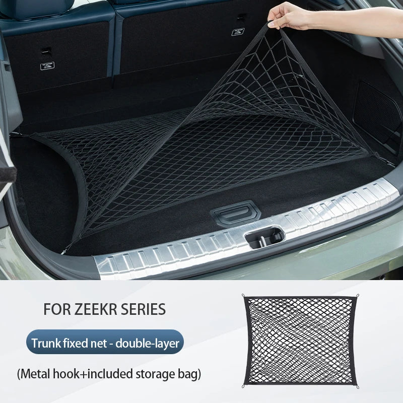 For ZEEKR 001 X 007 7X Rear luggage compartment fixed net pocket Mesh bag Car trunk storage mesh cover Car interior accessories