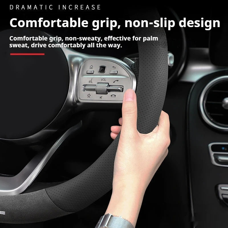 For Tesla Model 3 Model Y Model S Model X Roadster Suede Anti-slip Breathable Leather Car Steering Wheel Cover Auto Accessories