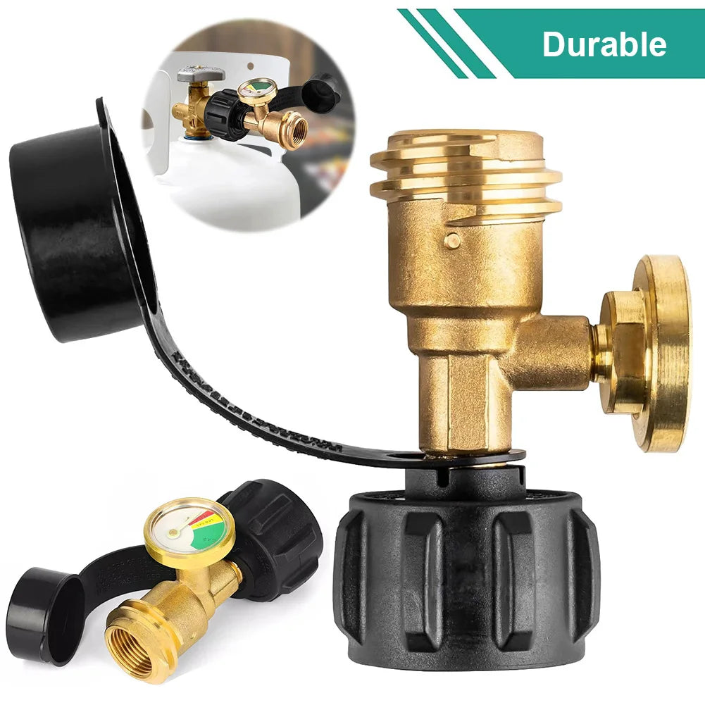 Propane Tank Gauge Level Indicator Color Coded Propane Adapter Gauge Brass Propane Gas Gauge for Gas Cylinder Camping Stove