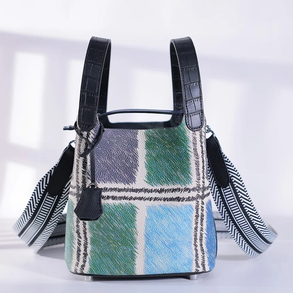 сумка женская Top Grain Cowhide Color Painting Boston Bag Black Daily Use 2026 Spring Handheld