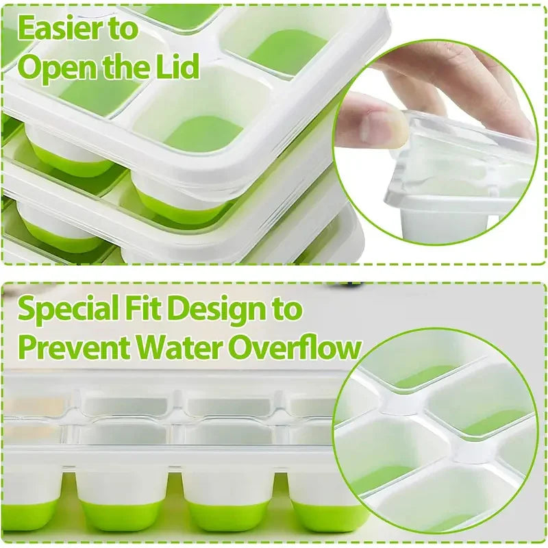 Silicone square ice cube mold with lid, 14 compartments easy to demold, DIY kitchen accessories, homemade freezing small tools