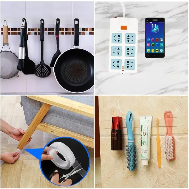 Nano Double Sided Adhesive Tape Extra Strong Glue Two Face Masking Tape Waterproof Traceless Strip Reusable Double Face Tape