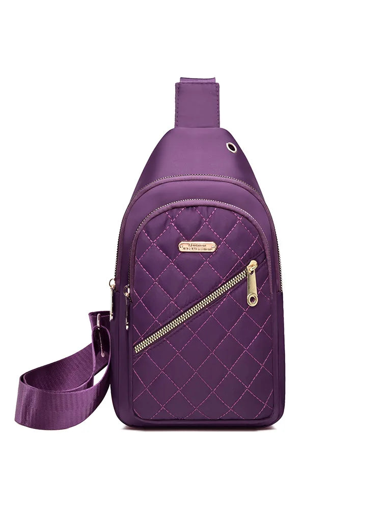 2025 New Women's Embroidered Nylon Breast Bag Fashion Versatile Embroidery Thread Grid Crossbody Bag Simple Outdoor Travel Daily