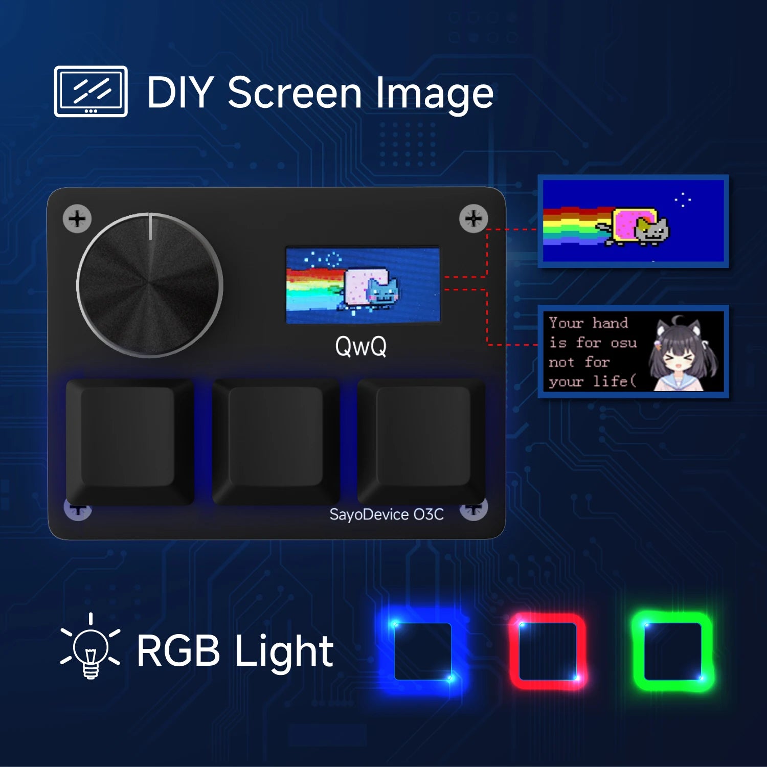 O3C Game Keyboard SayoDevice OSU O3C Rapid Trigger Hall Switches Magnetic Switches Keyboard Knob Screen Copy Paste Shotcut