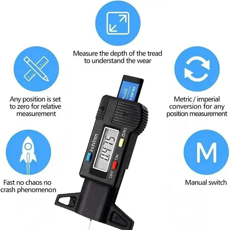 Digital Depth Gauge Caliper Tread Depth Gauge LCD Tire Tread Gauge For Car Tire 0-25mm Measurer Tool Caliper Repair Tools
