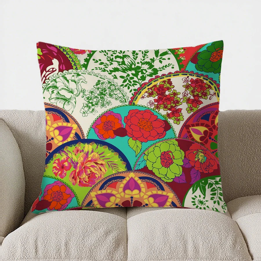 Colorful Geometric Floral Pattern Double-sided Printed pillow cover Short plush Suitable living rooms sofas throw cushion cover